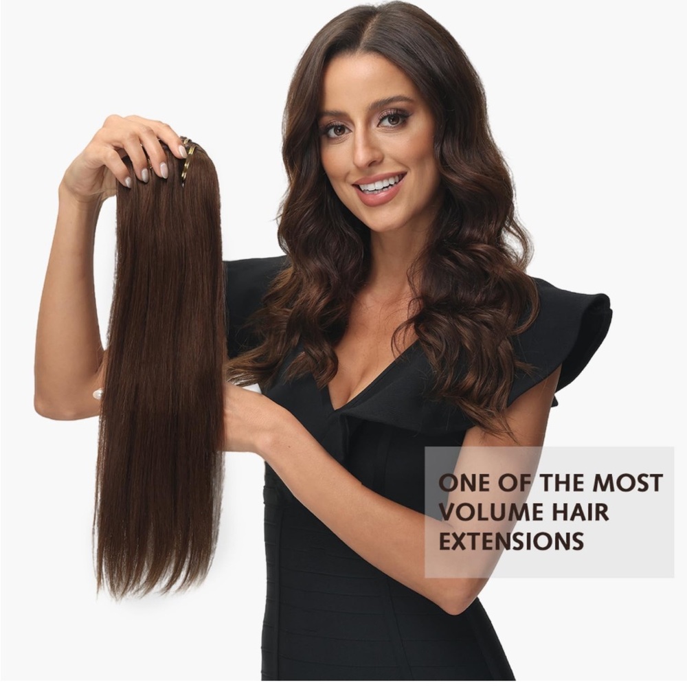 Rose bud human hair clip extensions color black 18in 7 piece
